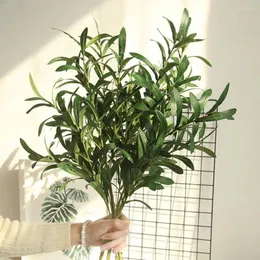 Flores decorativas folhas falsas simulação leve planta verde ramo de oliveira atraente flor de seda falsa artificial para festa