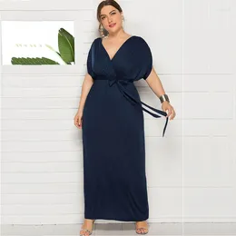 Sıradan Elbiseler 2024 M-4XL Boyut Partisi Elbise Kadın Moda Vice V Boyun Düz Renk Akşam Kulübü Maxi için Seksi Yaz