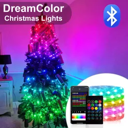 10m 5mクリスマスライトUSB LED STRING LIGHTS DREAM COLOR WS2812B RGBIC BLUETOOTHアプリアドレス可能な妖精ガーランドパーティーの装飾3m