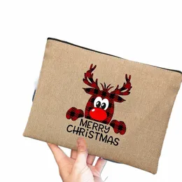 크리스마스 선물 화장품 가방 커스텀 메리 크리스마스 리넨 클러치 가방 X-MAS 메이크업 파우치 홀리데이 선물 가방 코인 지갑 C2R8#
