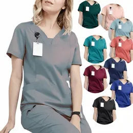 Mulheres Enfermeira Médica Tops Hospital Dental Clínica Workwear Enfermeira Esfoliante Uniforme Tops Sala de Cirurgia Tops Sem Calças Esfoliantes Médicos u6zf #