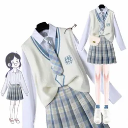 Outono primavera japonês macio menina bordado jk uniforme colete saia menina estudante britânico camisola de malha colete princ chá festa f0v0 #