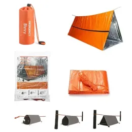 Hayatta kalma yeniden kullanılabilir açık kişi tüp barınağı mylar hayatta kalma su geçirmez çadır bivy 2 battaniye termal kit çanta acil durum uyku