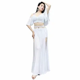 Belly Dance Set High midje Split LG Kjol Practice Cloth Oriental Dancing Performance Woman Clothing W8J1#