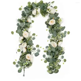 Decorative Flowers Artificial Rose Vine Garland With Eucalyptus Leaves And Flower Hanging Baskets Plants For Wedding