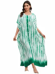 verde Tie-Dye causale girocollo Butts 2024 Estate Plus Size manica a pipistrello Robe Bohemian Beachwear Moo Moo Dres Q1617 U3v0 #