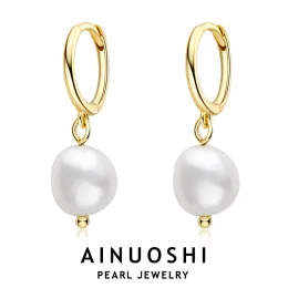 Orecchini AINUOSHI 925 sterling silver orecchino di goccia per le donne 2023 minimalista barocco irregolare perla d'acqua dolce orecchini pendenti gioielli