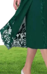 Verde escuro renda mãe da noiva vestidos jóia pescoço mangas compridas jaquetas vestido de convidado de casamento comprimento chiffon vestidos de noite1340933