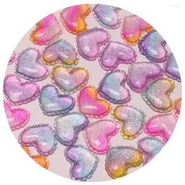 Decorative Flowers 20/50/100Pcs Resin Glitter Gradient Heart Flatback Cabochon Decoration Crafts For Scrapbooking Hair Bows DIY Jewelry