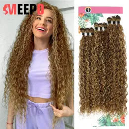 織り織りMeepo Synthetic Curly Hair Bundles 9pcs/set 32​​0gフルヘッドウォー波カーリーオンブルブラウンヘア