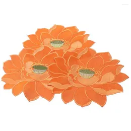 Table Mats 3 Pcs Lotus Pastoral Style Tableware Mat Embroidery Orange/Pink/Green Shaped