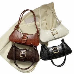 Mulheres elegantes PU couro Sling Bag cor sólida bolsa de ombro Underarm Bag Fiable portátil grande capacidade bolsa Q4NY #