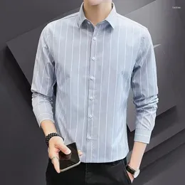 Camisas de vestido masculinas e blusas para homens negócios escritório homem tops roupas de manga comprida listrado i casual na moda 2024 designer regular s