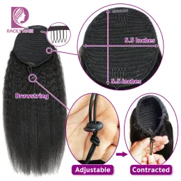 Raio de cavalo de cabelo raciário Human Human desenhando Afro Kinky Curly Pony Tail Hair Extensions embrulhando em torno do rabo de cavalo clipe reto de rabo de cavalo