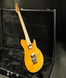 Yüksek kaliteli kehribar kapitelenmiş akçaağaç üstü bağlayıcı Musicman elektro gitar 4315892