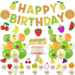 Decoração de festa funmemoir frutas aniversário verão balões desenhos animados frutas banner bolo toppers para meninas suprimentos