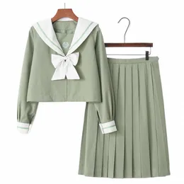 Women JK Navy High School Uniorms Mori Girl Preppy Style Sailor Suits Two-Piece Set Short Top Pleated Sirts C3JN＃