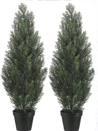 Decorative Flowers Two 3 Foot Outdoor Artificial Cedar Trees Potted Plants