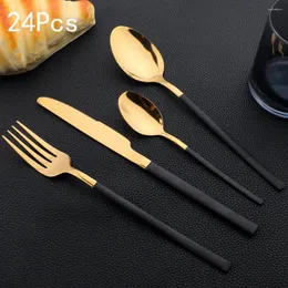 أدوات Flatware يتجهيد 24 مساءً Catwae Stainless Steel Cetlery Black Gold Knives Forks Coffee Spoons Silverware Party Table Set