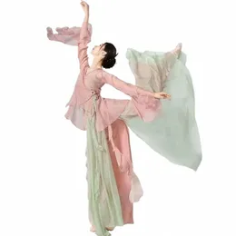 Китайский классический танец Доктор струящийся китайский стиль полуюбка Chiff Natial Style сценический костюм S0Bw #