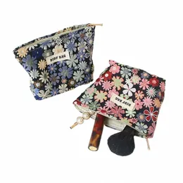 djdf Red Floral Women's Small Makeup Bag Canvas Zipper Portátil Sanitary Napkin Storage Bag Simple e Cute Portable Coin Purse M4Hp #