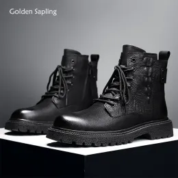 Botlar Altın Fidan Punk Erkek Botları Orijinal Deri Kış Ayakkabıları Sıcak Peluş Erkekler Leisure Boot Classics Erkekler Klasik Retro Rahat Ayakkabı