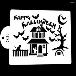 Moldes de cozimento Halloween Haunted House Template Mold Plástico Bolo Stencil Ferramenta Lace Cupcake Biscoito Fondant Decoração