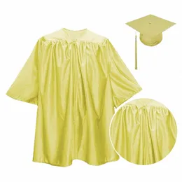 v-neck Academic Uniform Graduati Dr Set Kindergarten Graduati Robe Cap Set for Children with Frt Zipper Tassel Unisex N1FX#