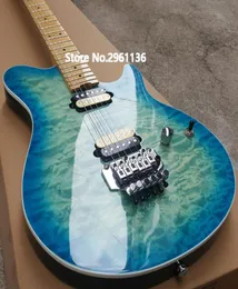Custom Edward Van Halen Gang Ernie Ball Axis Blue Green Quilted Maple Top Electric Guitar Maple Neck Floyd Rose Tremolo Tailpiece1743264