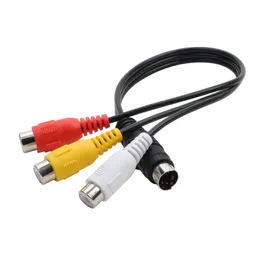 Terminal S-VIDEO S preto 25 CM 4PIN para 3RCA vermelho amarelo branco cabo de vídeo AV adaptador de áudio e vídeo