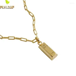Pendants 925 Sterling Silver Geometric Bullion Shape Gold Pendant Necklace For Women INS Simple Lady Girl Student Fine Jewelry Flyleaf