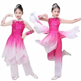 girls' stereoscopic fr classical dance s Chinese Folk Jasmine Yangko s fan dance elegant sequins dance U4PE#
