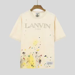 여름 2023 트렌디 한 브랜드 Lanvin Langfan Splash 잉크젯 자수 다목적 캐주얼 남성 및 여성 티셔츠