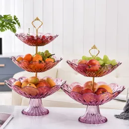 2/3 Tiers Plastic Plate Fruit Bowls Decorative Party Desserts Holder Nuts Candy Displat Stand Serving Tray for Home Party