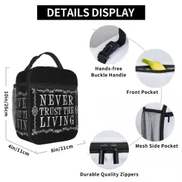 Never Trust The Living Insulated Lunch Bags Goth Occult Halloween Witch Quote Portable Cooler Thermal Food Lunch Box Work Travel