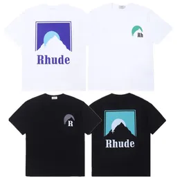 Rh t gömlek tasarımcıları erkek rhude rhude nakış mançlar mahkemeleri kısa kollu erkekler kadınlar basılı pamuk nefes alabilen üst hip hop mançalar ile küçük yuvarlak boyunlu