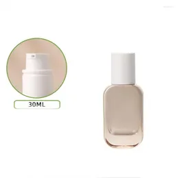 Lagringsflaskor 30 ml guldglasflaska vit pump serum/lotion/emulsion/foundation/essens toalett toner vatten hudvård kosmetisk förpackning
