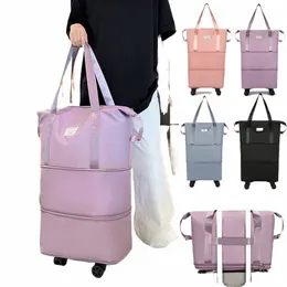 Dobrável Lage Bags Expansível Rolling Duffle Pack com Roda Grande Capacidade Oxford Clot Dry-Wet Separati Outdoor Weekend Bag 442L #