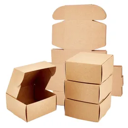 100pcs Kraft Paper Gift Box Square Folding Packaging Jewlery Storagingディスプレイ結婚式の誕生日パーティーキャンディ55x55x25cm 240327