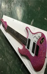 7 String Abansız klavye parlak pembe gövde elektro gitar ile siyah donanım beyaz inci pickguard yüksek kalite2756195