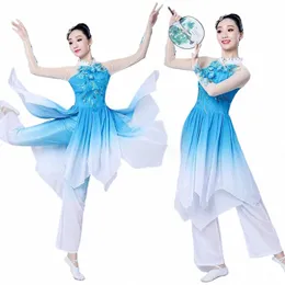 chinese style Hanfu classical dance adult female square dance Yangge s fan dance set w50C#