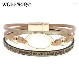 Charme pulseiras wellmore couro simples para mulheres ímã pulseiras elegante multicamadas moda feminina jóias