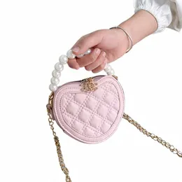 Borsa a tracolla Mini Menger per ragazze con manico perlato Portafoglio Princ Portamonete Borse Borse a tracolla a forma di cuore per bambini carini h4Gg #