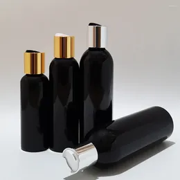 Förvaringsflaskor 1 st 100 ml 150 ml 200 ml 250 ml svart plast tom påfyllningsbar flaska kosmetisk förpackning guld skivkapo schampo behållare
