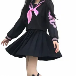 Japanese School Girl Uniform Pink Sier Drag Sailor Outfit kjol Set JK Sailor Seifuku Uniform COS Student School Clothes D3ns#