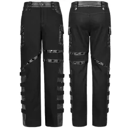 Punk Rave Men's Punk Stylowe proste spodnie nieelastyczne dżinsowe luźne spodnie Duże metalowe dekoracyjne odzież uliczna