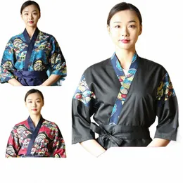 stylish Japanese Sushi Uniform for Chef Men Women Kimo for Restaurant Waiter Waitr T4Lr#