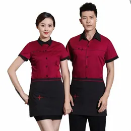 Summer Women Restaurant Waiter Uniform Hotel Food Service Stall Overalls Men Cafe Waitr Uniform Coffee Shop Work Wear 90 12dm#