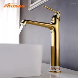 バスルームシンクの蛇口Accoona High Platform Basin Faucet single Handle for Cold Water European Style Bath Gold Ceramic A91105W