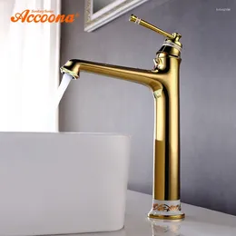 Badezimmer Waschbecken Wasserhähne Accoona Hohe Plattform Becken Wasserhahn Einzigen Griff Für Und Kaltes Wasser Europäischen Stil Bad Gold Keramik A91105W